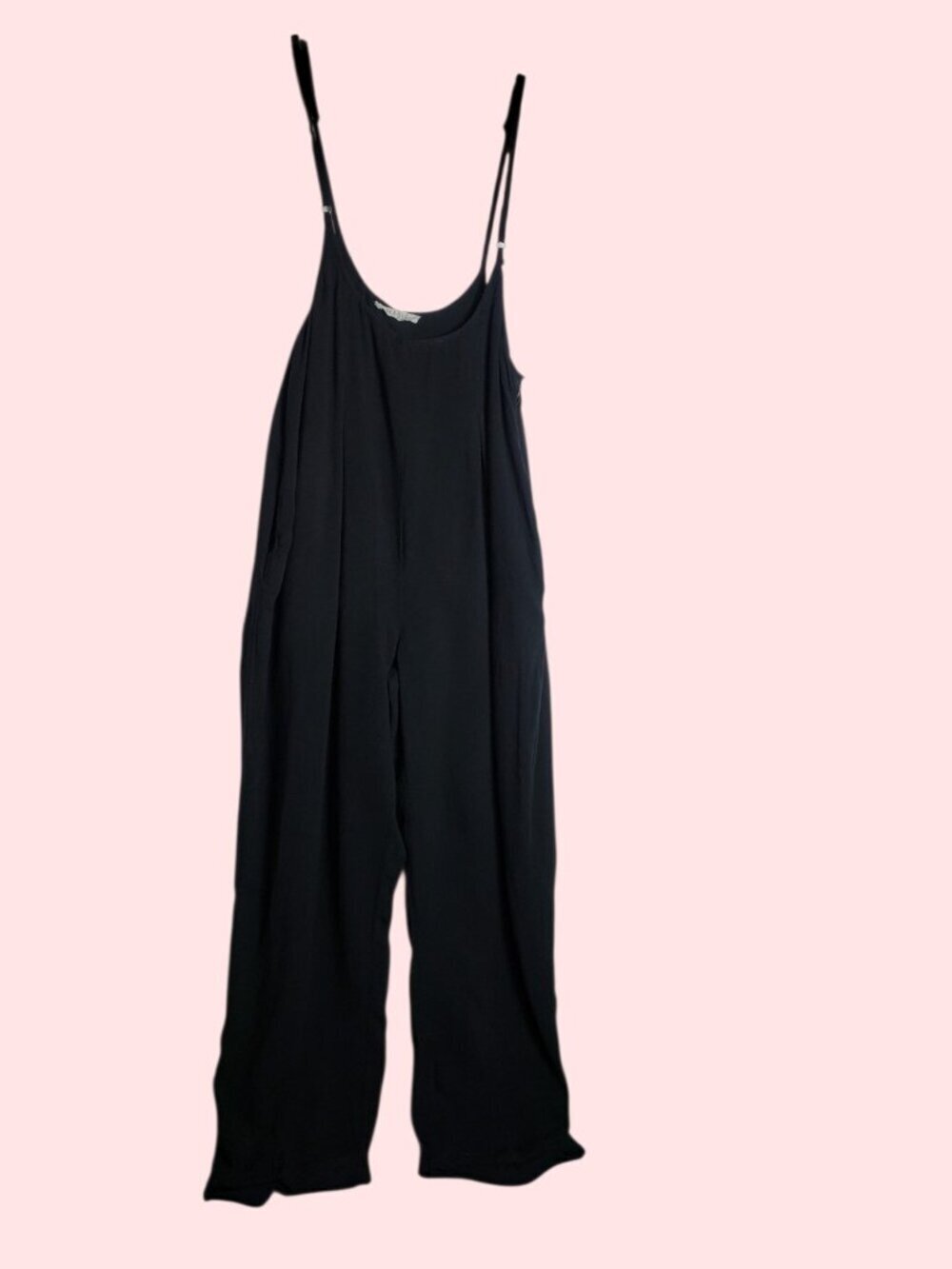 Illa Ila Wide-Leg Adjustable Strap Jumpsuit Women’s Side Pockets Black Medium - Picture 2 of 13